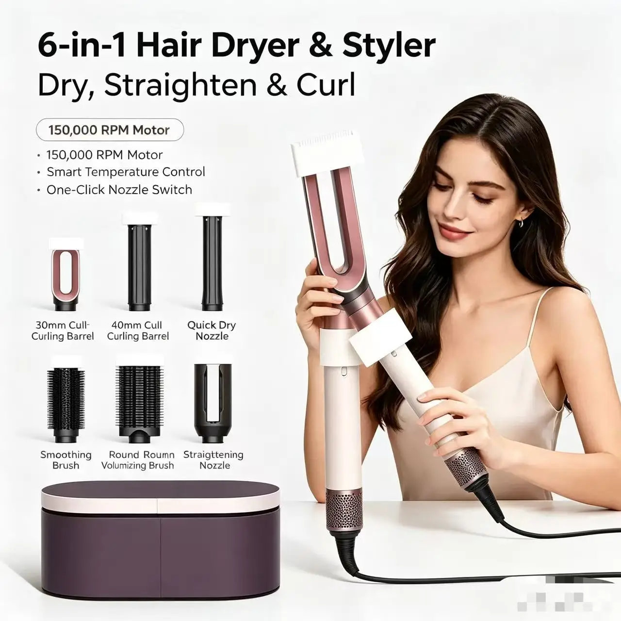 Foldable Travel Hair Dryer Brushless - 2026 HS09 Styler professionale tutto-in-uno per