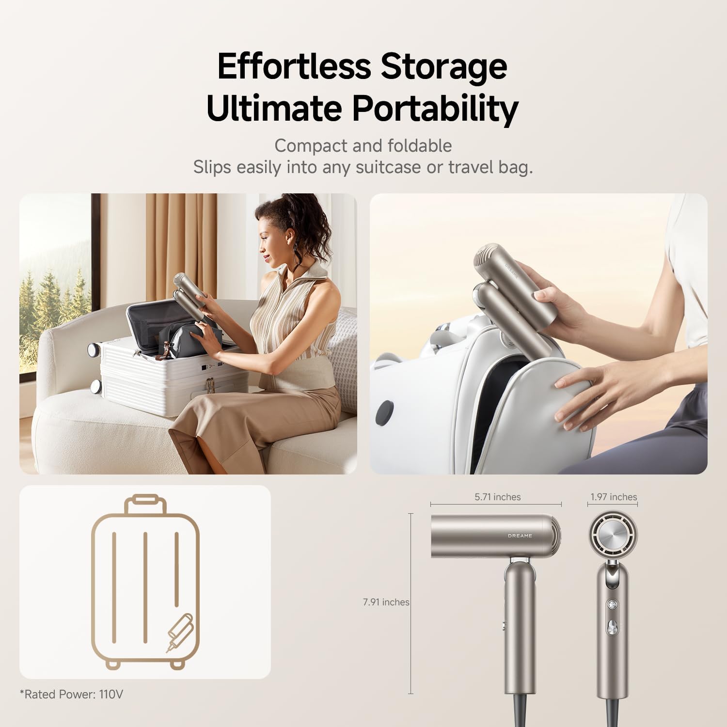 Asciugacapelli portatile Dream - Foldable Travel Hair Dryer Brushless recensione e prezzo